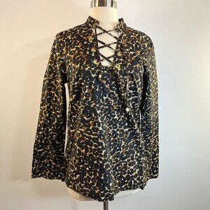 Michael Kors Women's Animal Print Lace Up Neck Blouse - Size Small